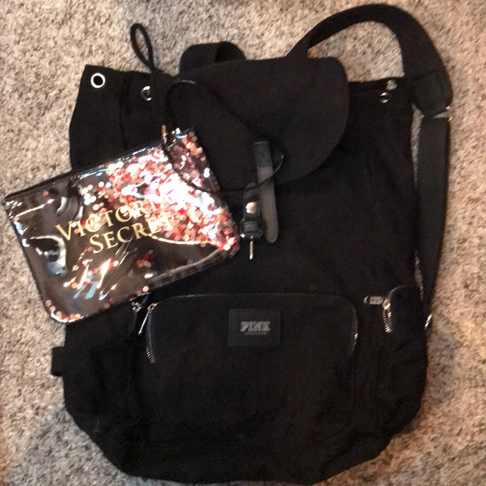 Pink backpack and wristlet